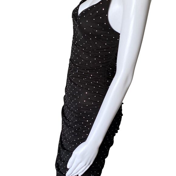 WINDSOR Womens Size Medium Black Strappy Rhinestone Bodycon Sheath Ruched Dress - Picture 8 of 12